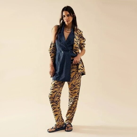 NWOT Free People navy blue & orange halter neck blazer mini dress, S - Picture 2 of 10